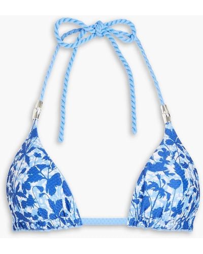 Heidi Klein Tuscany Floral-print Stretch-piqué Triangle Bikini Top - Blue