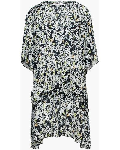 See By Chloé Tiered Floral-print Crepe De Chine Mini Dress - Black