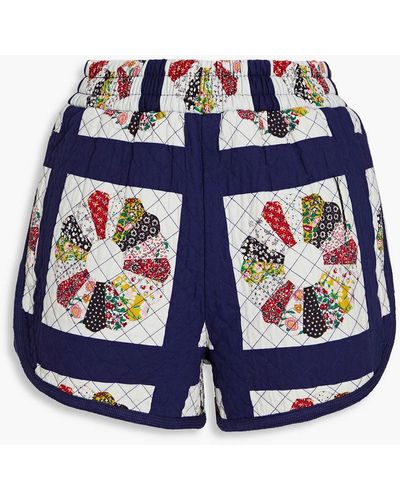 Sea Quilted Printed Cotton Shorts - Blue