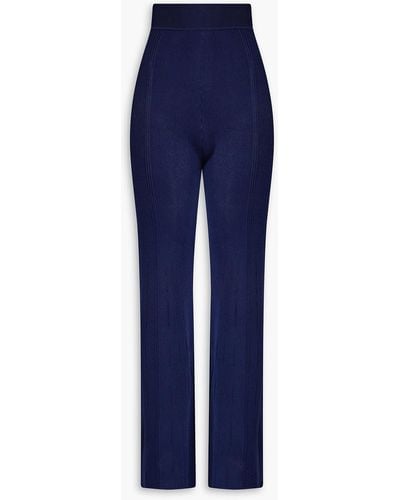 Alberta Ferretti Metallic Ribbed-knit Flared Trousers - Blue