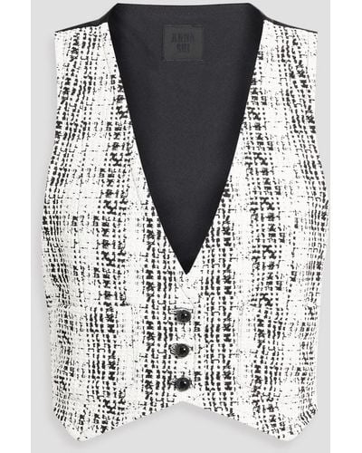 Anna Sui Cropped Satin-paneled Tweed Vest - Black