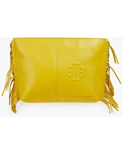 Maje Fringed Leather Pouch - Yellow