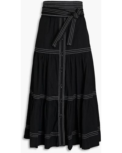 Sea Topstitched Cotton Midi Skirt - Black