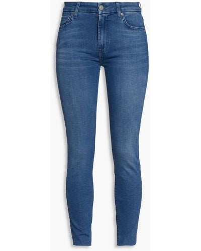 7 For All Mankind Halbhohe skinny jeans in ausgewaschener optik - Blau