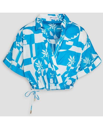 Rebecca Vallance Wrap-effect Printed Cotton-mousseline Shirt - Blue