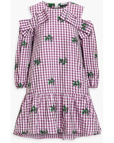 RED Valentino Cold-shoulder Embroidered Gingham Taffeta Mini Dress - Pink