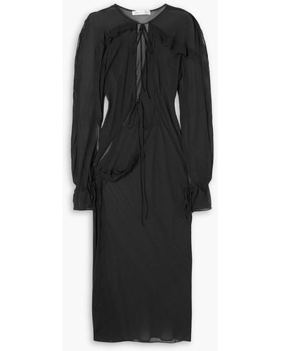 Christopher Esber Cutout Ruffled Silk-chiffon Midi Dress - Black