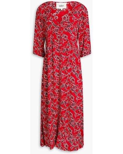 Ba&sh Jazz Gathe Floral-print Crepe De Chine Midi Dress - Red