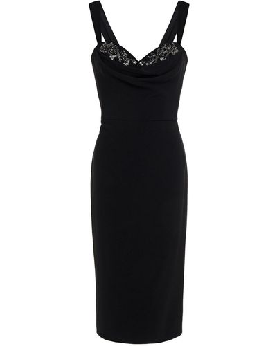 Marchesa Draped Embellished Stretch-crepe Midi Dress - Black