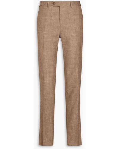 Canali Mélange Wool, Silk And Linen-blend Trousers - Natural