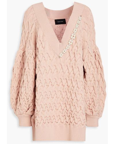 Simone Rocha Embellished Cable-knit Jumper - Pink