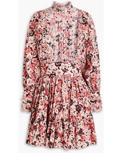 byTiMo Gathered Floral-print Cotton Mini Shirt Dress