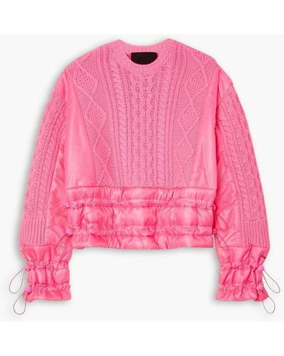 RED Valentino Mesh-paneled Shell And Cable-knit Wool-blend Sweater - Pink