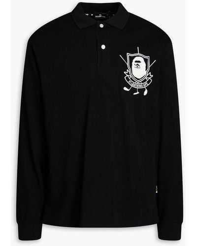 A Bathing Ape Embroidered Cotton-piqué Polo Shirt - Black
