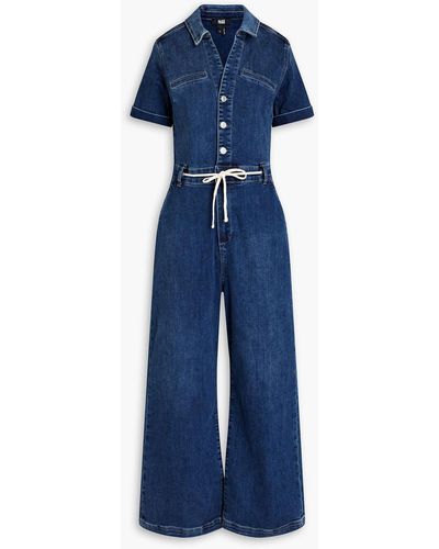 PAIGE Carly Belted Faded Denim Jumpsuit - Blue
