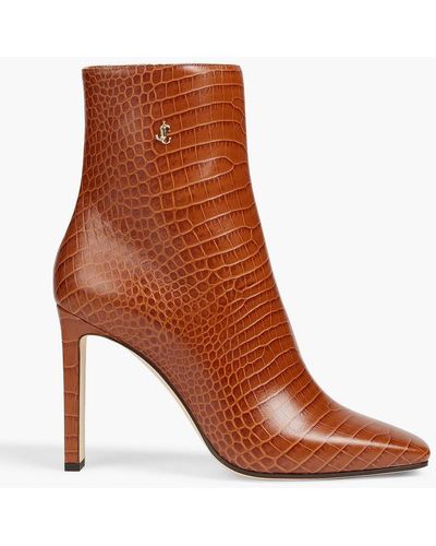Jimmy Choo Minori 100 Croc-effect Leather Ankle Boots - Brown
