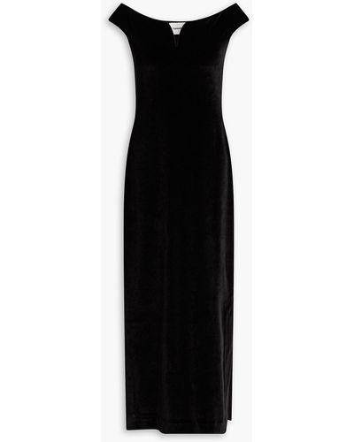 Nanushka Lucy Off-the-shoulder Velvet Midi Dress - Black