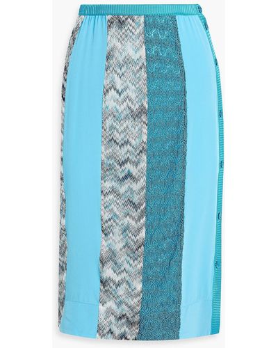 Missoni Metallic Crochet-knit And Crepe Pencil Skirt - Blue
