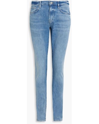 FRAME L'homme Skinny-fit Distressed Faded Denim Jeans - Blue