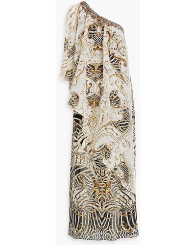 Camilla One-shoulder Embellished Printed Silk-chiffon Maxi Dress - Natural