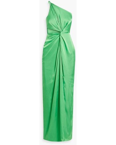 AMUR Deena One-shoulder Twisted Satin Maxi Dress - Green
