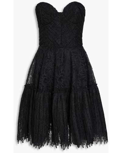 Costarellos Strapless Pleated Lace Dress - Black