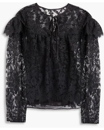 Hayley Menzies Beatrice Ruffled Macramé Lace Blouse - Black