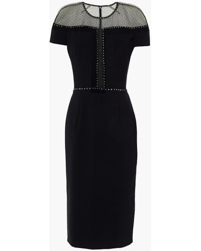 Jenny Packham Studded Point D'esprit-paneled Stretch-crepe Dress - Black