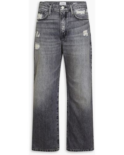 FRAME Le Jane Cropped Distressed High-rise Straight-leg Jeans - Gray