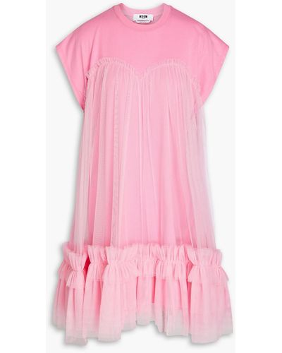 MSGM Tiered Tulle And Cotton-jersey Mini Dress - Pink