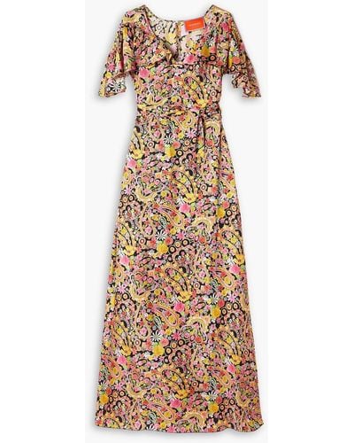 La DoubleJ 3-way Belted Ruffled Floral-print Silk-twill Maxi Dress - Natural