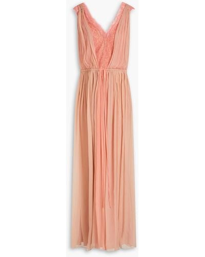 Alberta Ferretti Gathered Two-tone Silk-crepon Maxi Dress - Pink