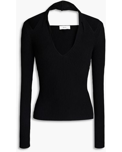 A.L.C. Jackson Cutout Ribbed-knit Top - Black