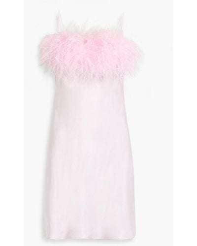 Sleeper Boheme Feather-trimmed Satin Mini Slip Dress - Pink