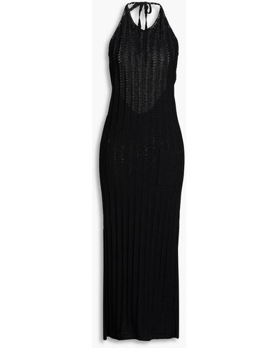 Ganni Pointelle-knit Halterneck Midi Dress - Black