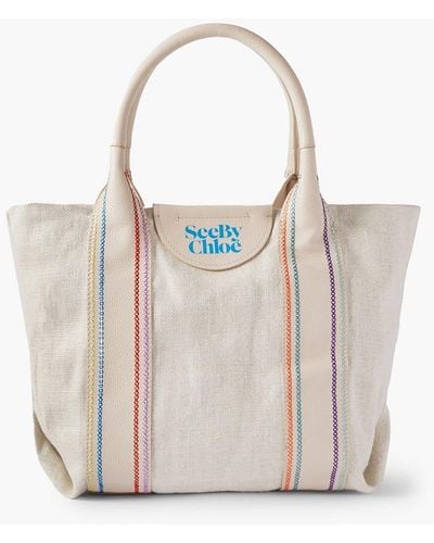 See By Chloé Laetizia Embroidered Leather-trimmed Canvas Tote - White