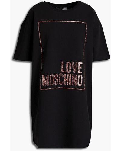 Love Moschino Glittered Cotton-blend Jersey Mini Dress - Black