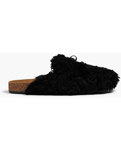 Tory Burch Charm Mammouth Shearling Slippers - Black