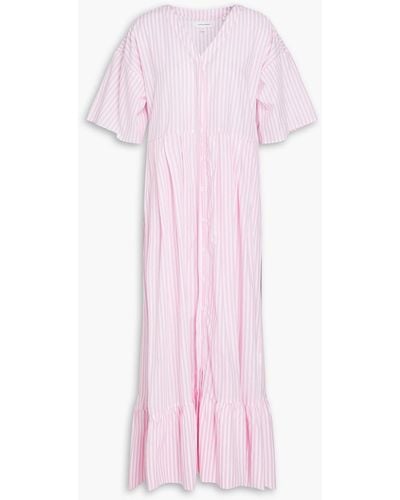 Chinti & Parker Pleated Striped Cotton-poplin Midi Dress - Pink