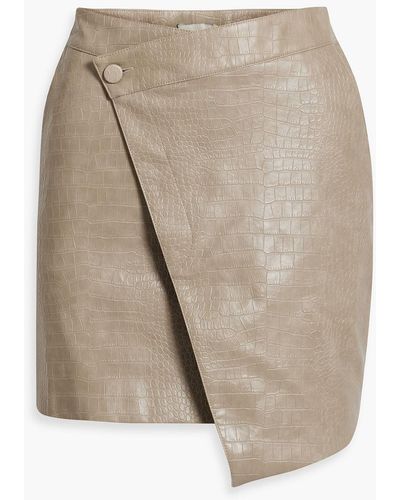 Nicholas Gabriella Wrap-effect Faux Croc-effect Leather Mini Skirt - Natural