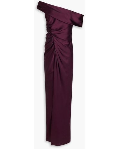 Jonathan Simkhai Sahar geraffte robe aus glänzendem crêpe mit asymmetrischer schulterpartie - Lila