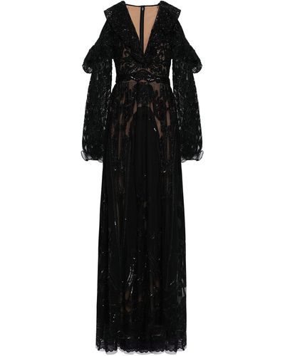 Zuhair Murad Cutout Embellished Silk-blend Tulle Gown - Black