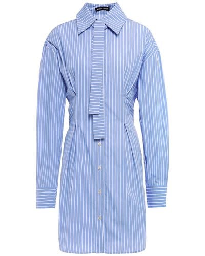 Markus Lupfer Blaise Tie-neck Striped Cotton-poplin Mini Shirt Dress - Blue