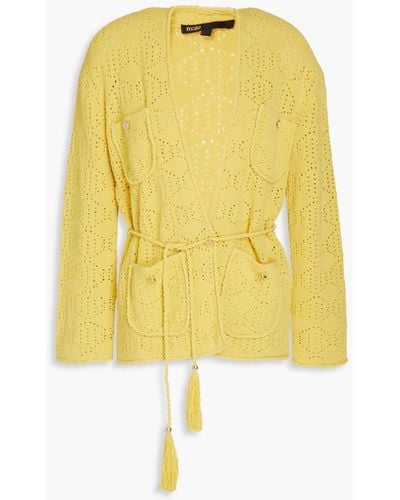Maje Pointelle-knit Cotton-blend Cardigan - Yellow