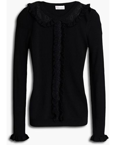 RED Valentino Lace-trimmed Ruffled Wool Jumper - Black
