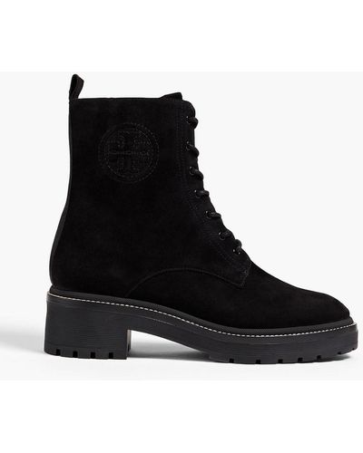 Tory Burch Suede Combat Boots - Black