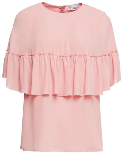 RED Valentino Cape-effect Ruffled Crepe Top - Pink