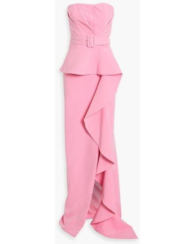Rhea Costa Strapless Draped Pleated Crepe Gown - Pink