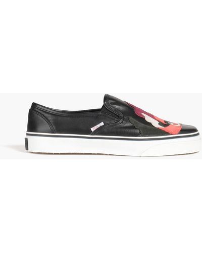 Red(V) Suede-paneled Leather Trainers - Black