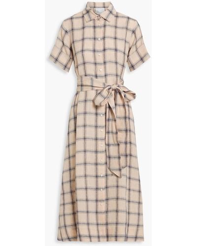 Lisa Marie Fernandez Checked Linen Midi Shirt Dress - Natural